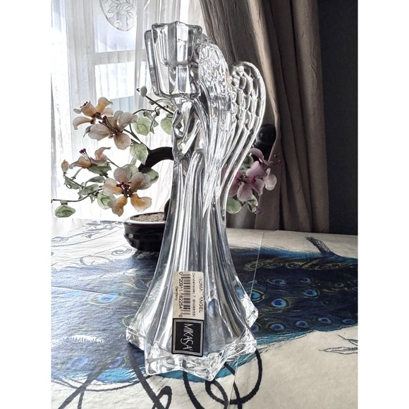 Mikasa Germany Crystal Angel Candle Holder w Sticker 7.75" - Picture 3 of 8
